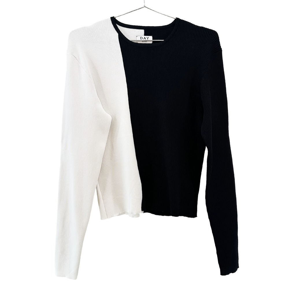 DAY BIRGER ET MIKKELSEN Colorblock Ribbed Sweater • Medium • black white
